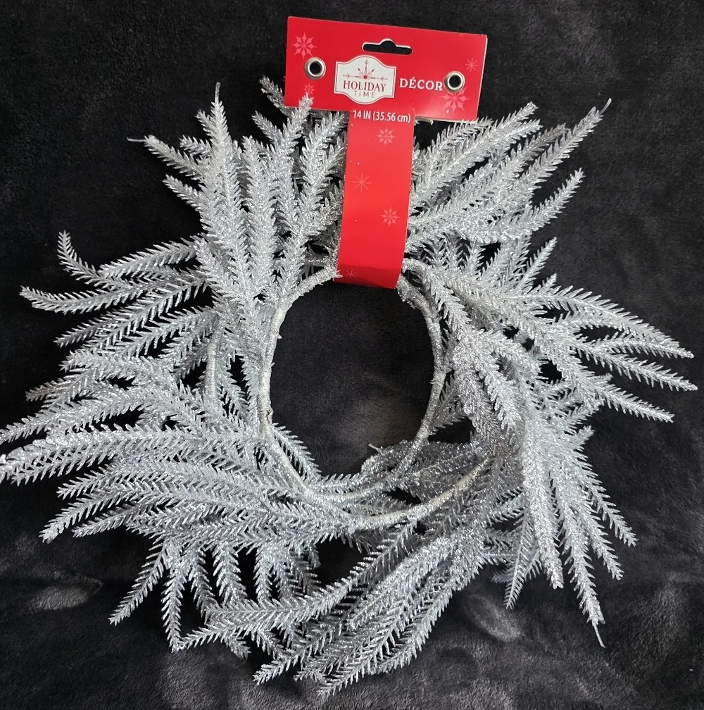 Holiday time Frosted silver, white Christmas Wreaths 12